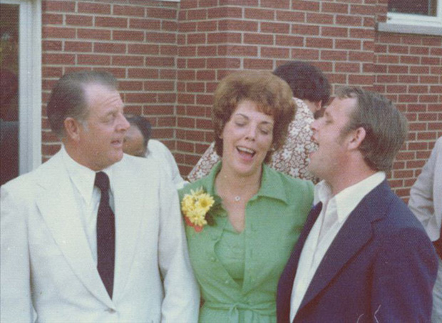 Harmonizing at Bill and Nancy's wedding in Arlington Heights, IL, George, Mary, Bill.